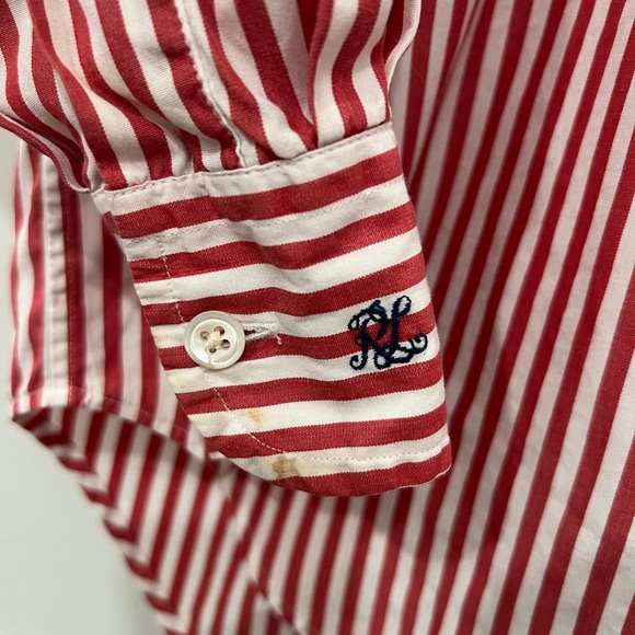 Vintage Ralph Lauren Women's Red/White Striped Shirt size 6 - Picture 4 of 11